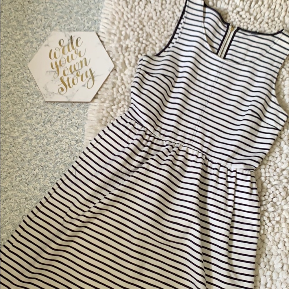 J. Crew Navy White Striped Dress with Pockets